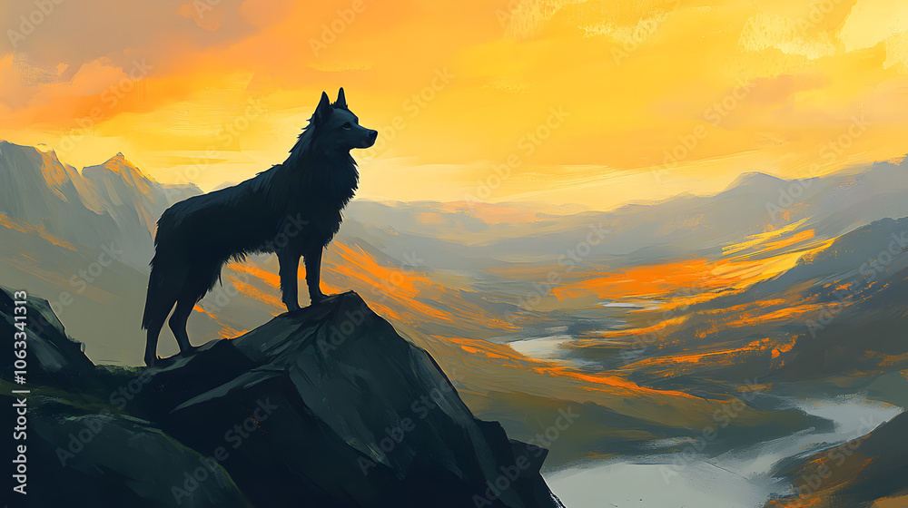 The Vigilant Guardian: A Norwegian Elkhound on a Cliffside at Dawn The Vigilant Guardian: A Norwegian Elkhound on a Cliffside at Dawn