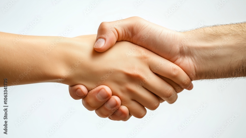 A close-up of two hands engaging in a handshake against a minimalistic light background A close-up of two hands engaging in a handshake against a minimalistic light background