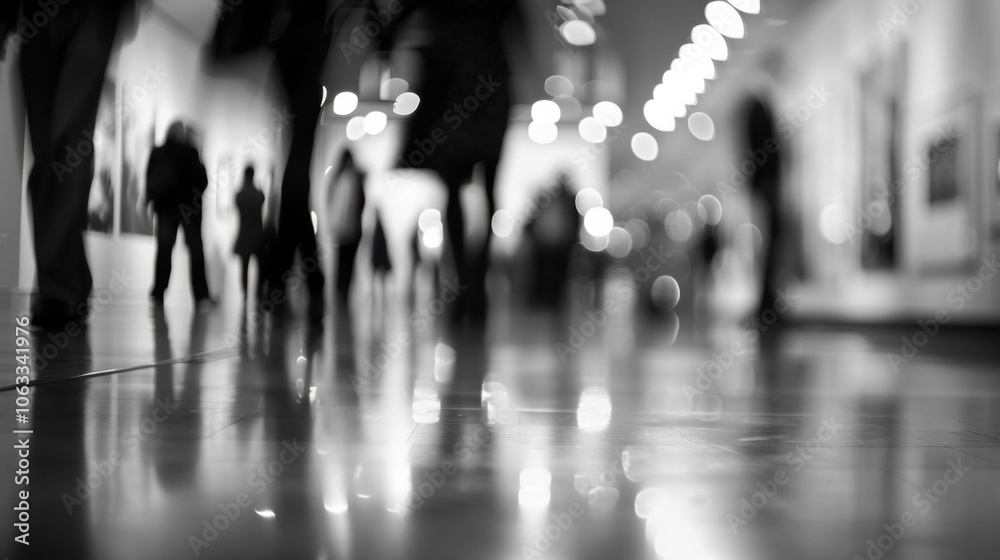 An exhibition of blurred shapes and lines giving just a hint of the artwork on display. An exhibition of blurred shapes and lines giving just a hint of the artwork on display.