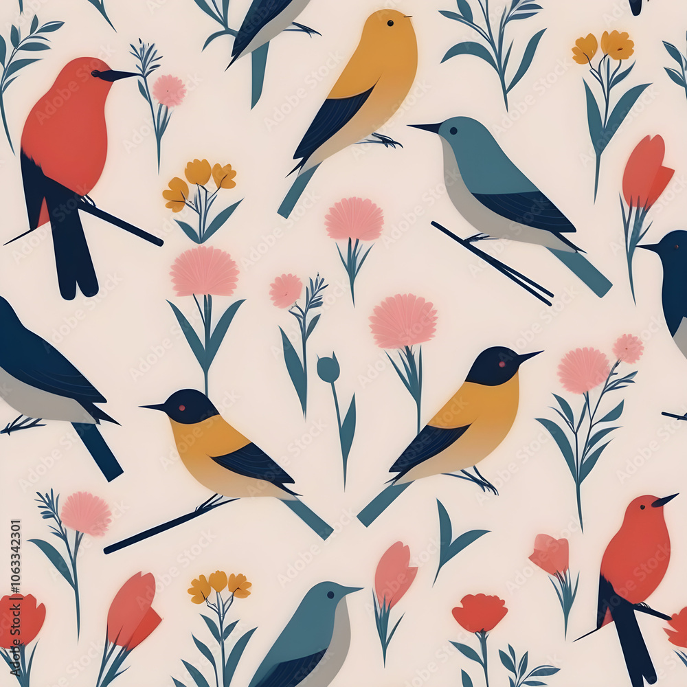 pattern with flowers and birds pattern with flowers and birds