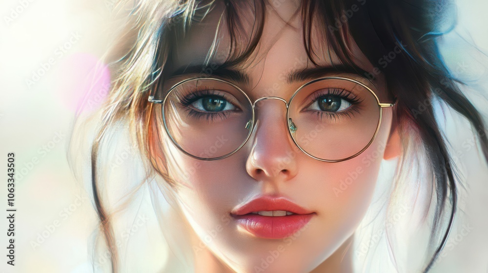 Young woman in eyeglasses on light background Young woman in eyeglasses on light background