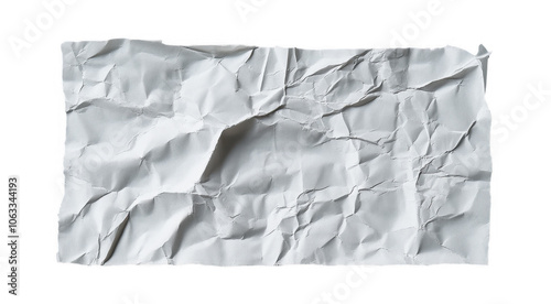 Crumpled white paper creates textured background on transparent background