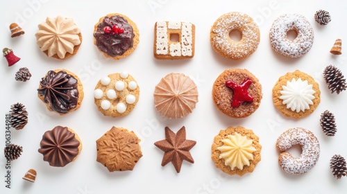 Beautiful cookies assorted close-up. background horizontal top view, lay flat against white.