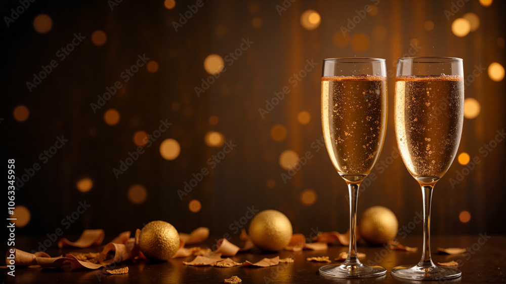 Champagne glasses with golden bokeh lights Champagne glasses with golden bokeh lights