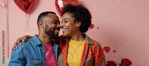 African-American gay couple enjoying their Valentines Day together photo