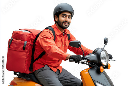 Indian delivery boy riding scooter