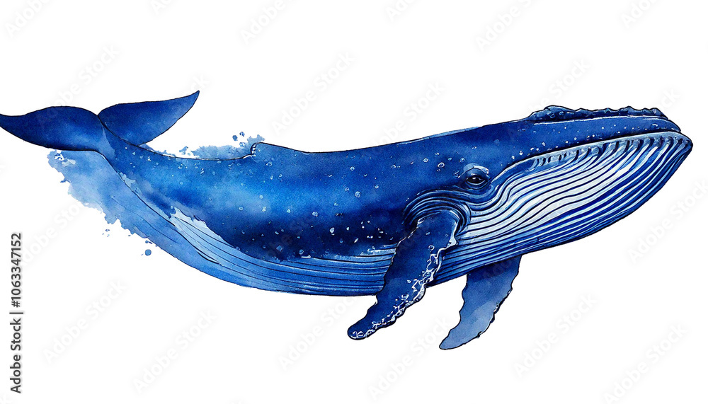 Watercolor blue whale, isolated on white background, cut out, transparent Watercolor blue whale, isolated on white background, cut out, transparent