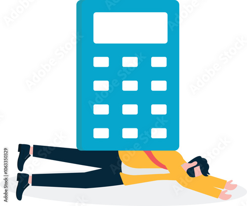 Businessman under the big calculator

