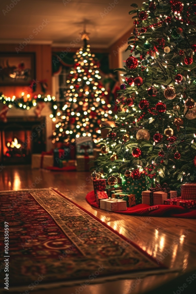 custom made wallpaper toronto digitalA beautifully decorated Christmas tree in a cozy living room setting