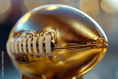 Golden american football trophy shines under spotlights, celebrating victory, achievement, and the thrill of the game photo