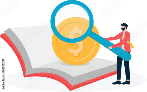 A magnifying glass flipping through books stock illustration

