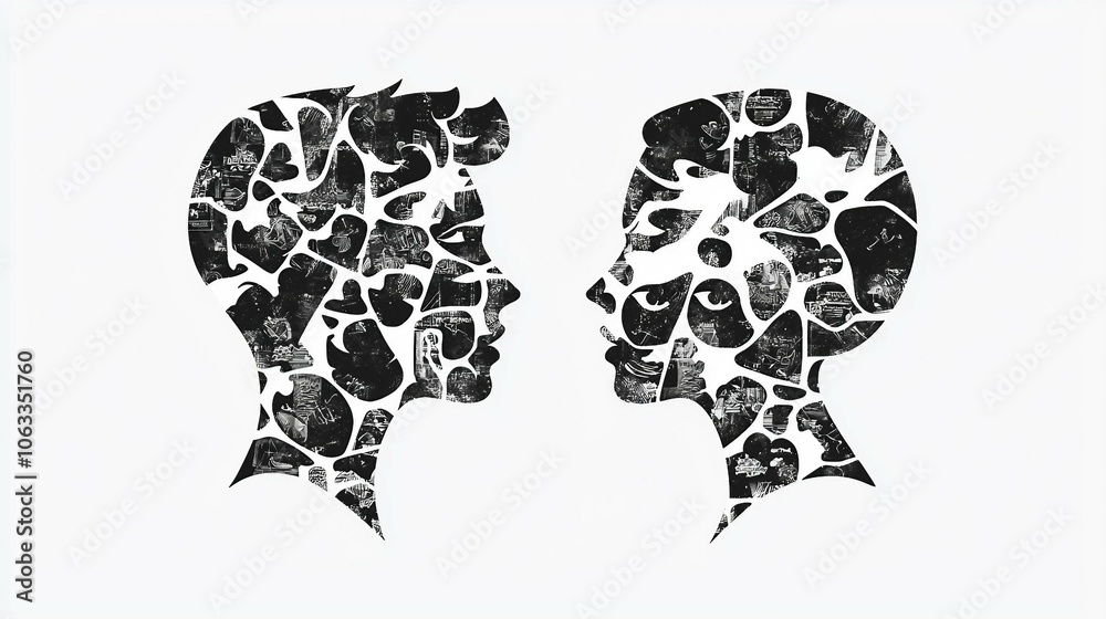 Abstract Silhouettes of Man and Woman in Profile Abstract Silhouettes of Man and Woman in Profile