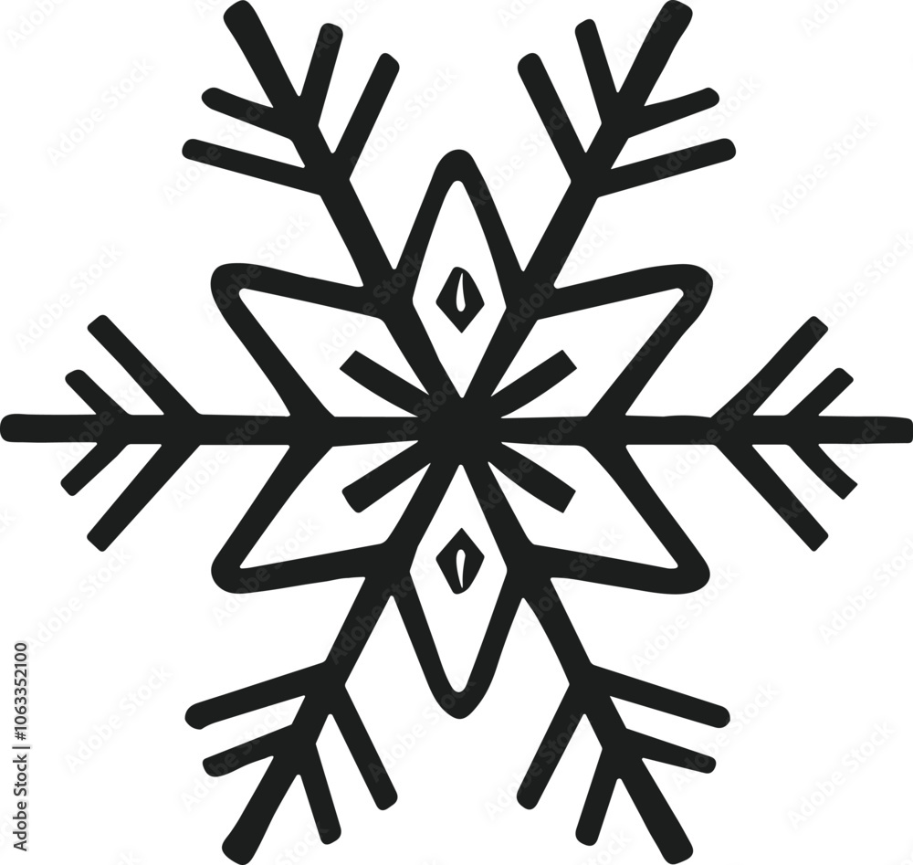 Hand-Drawn Snowflake Vector Silhouette - Winter Holiday Design Hand-Drawn Snowflake Vector Silhouette - Winter Holiday Design