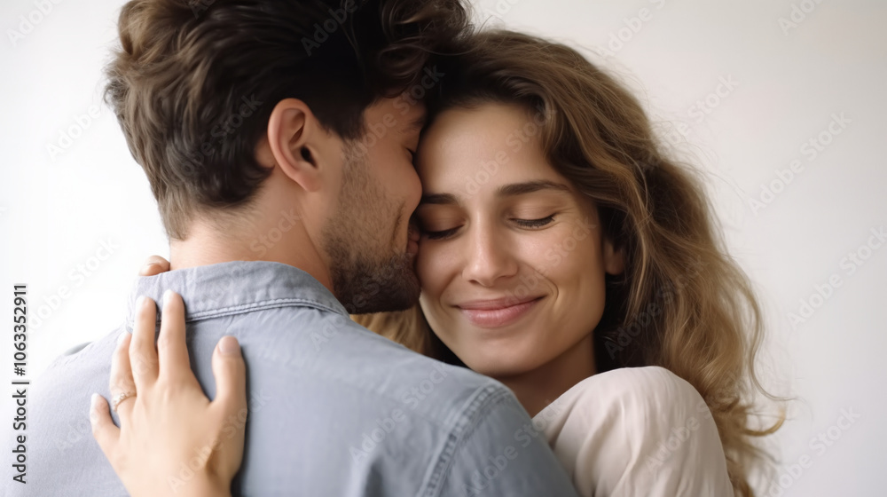 Happy woman hugging her husband, Happy woman hugging her husband,