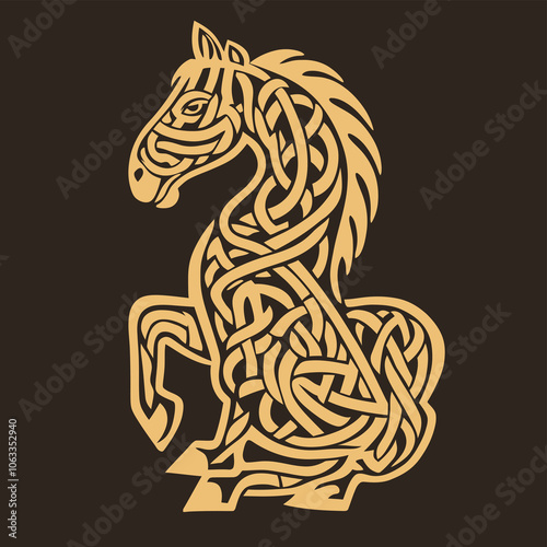 Cute Celtic Horse Symbol with Detailed Interwoven Design