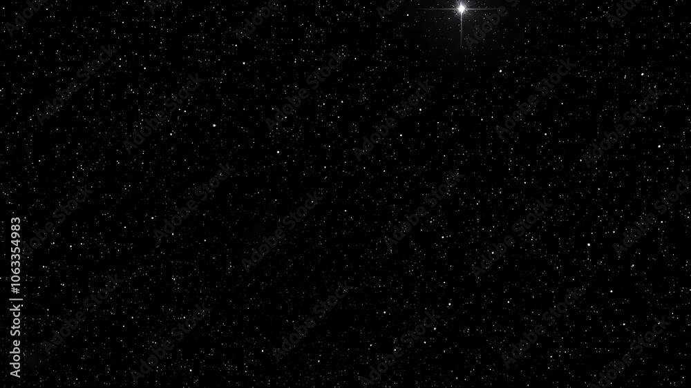 Fototapeta premium A black and white image of a starry sky with a bright star in the center