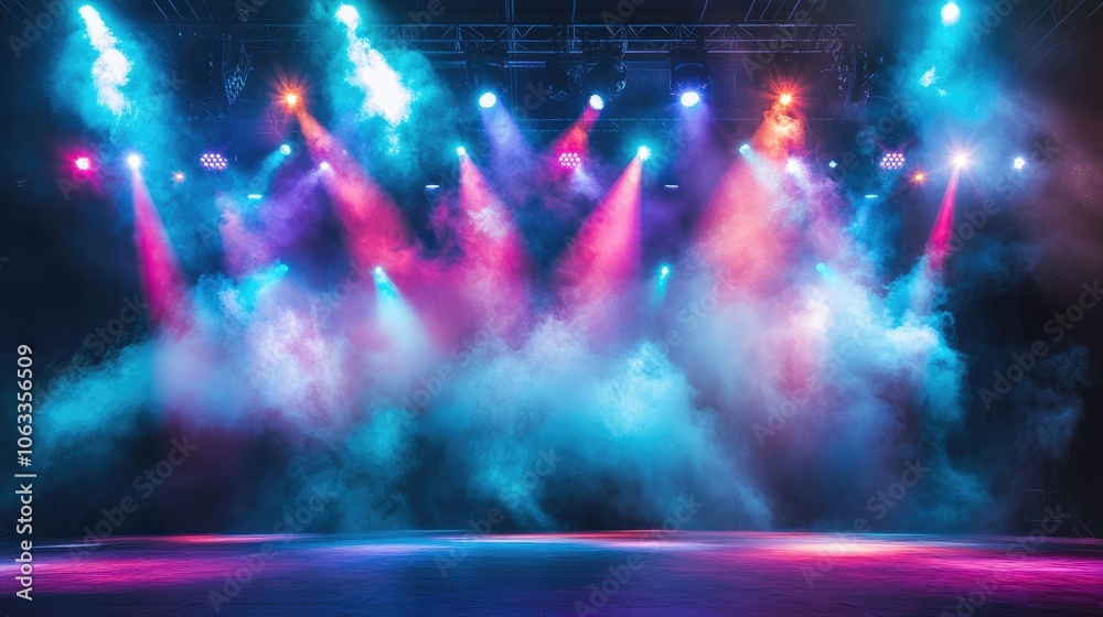 Fototapeta premium Colorful Stage Lights with Smoke Effect
