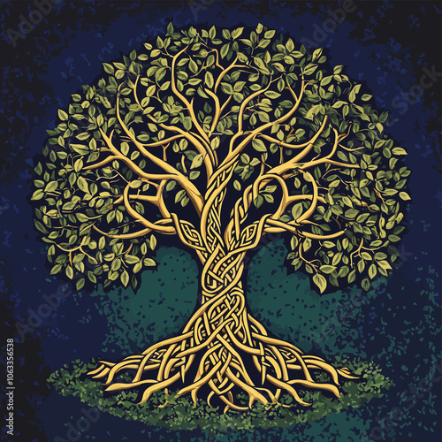 Cute Celtic tree of life with intricate branches and decorative circular design Vector
