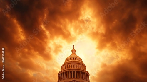 Capitol building under dramatic sunset sky with vivid clouds.
