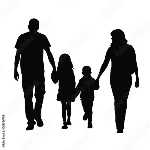 a family are walking holding hand and enjoy the moment