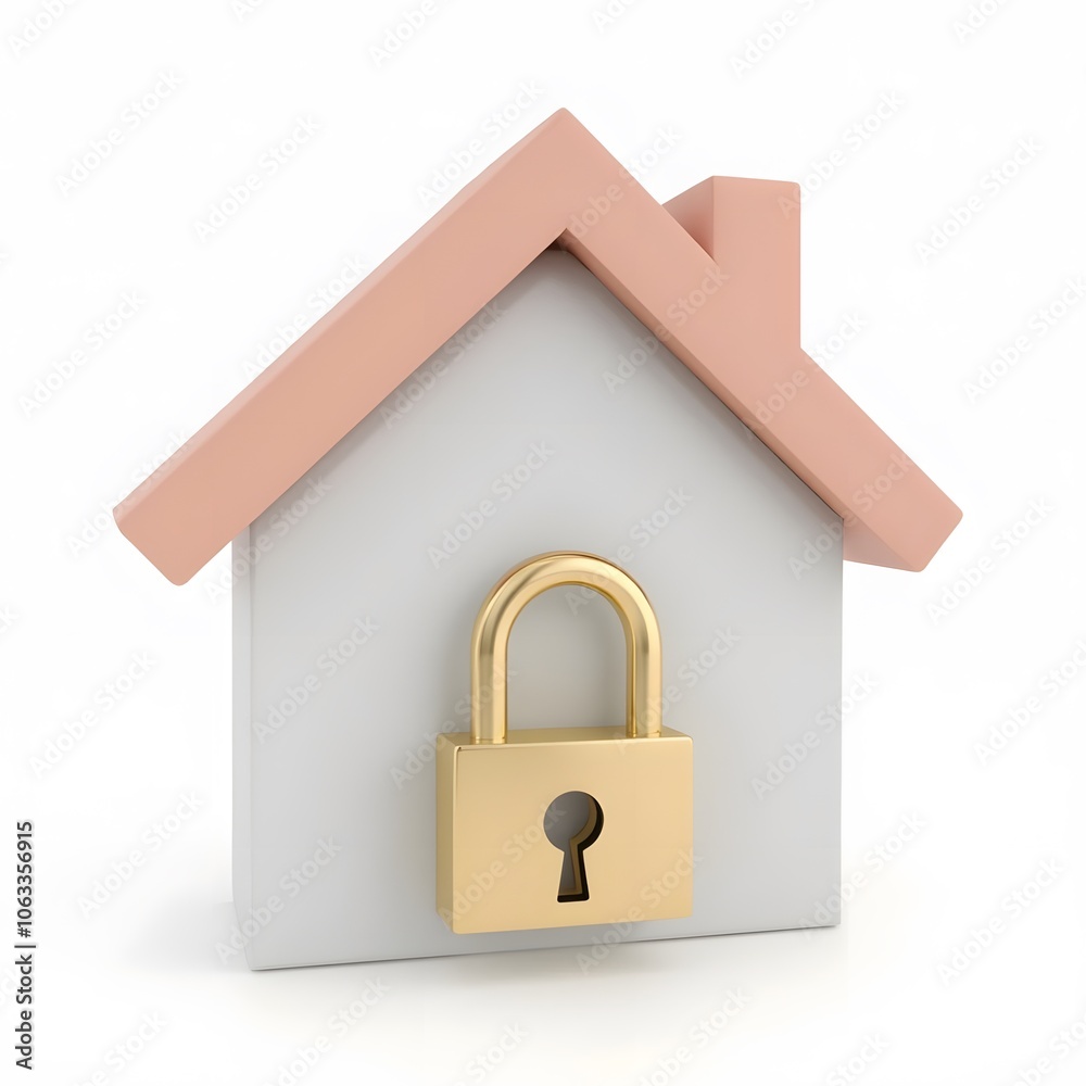 House Security Icon with Padlock Isolated on White Background House Security Icon with Padlock Isolated on White Background