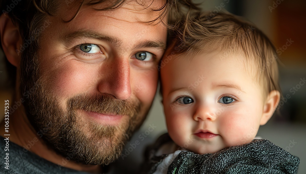 Closeup of a new dad lovingly holding his young baby, capturing the essence of fatherhood, warm lighting, emotional connection, soft focus on their faces Closeup of a new dad lovingly holding his young baby, capturing the essence of fatherhood, warm lighting, emotional connection, soft focus on their faces