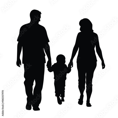 a family are walking holding hand and enjoy the moment