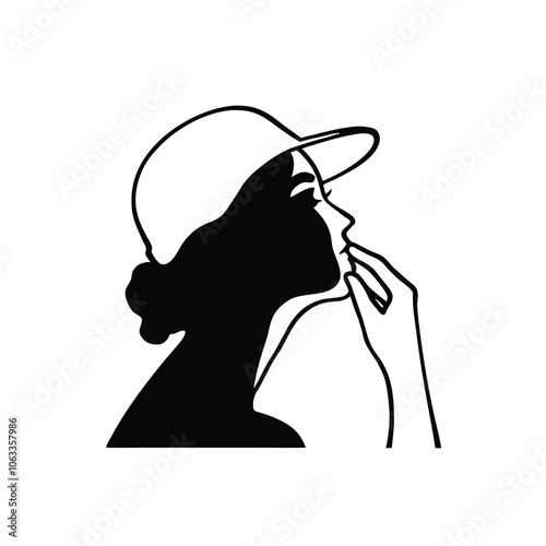 a woman are very tension mode and holding hand her nose vector silhouette