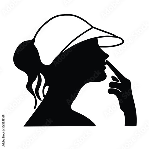 a woman are very tension mode and holding hand her nose vector silhouette