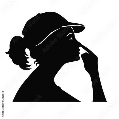 a woman are very tension mode and holding hand her nose vector silhouette