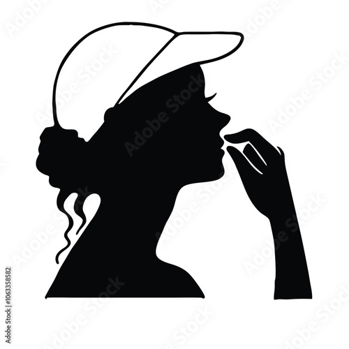 a woman are very tension mode and holding hand her nose vector silhouette