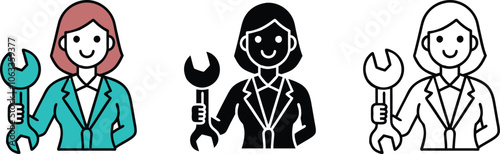 Female Technician Holding Wrench Service Support