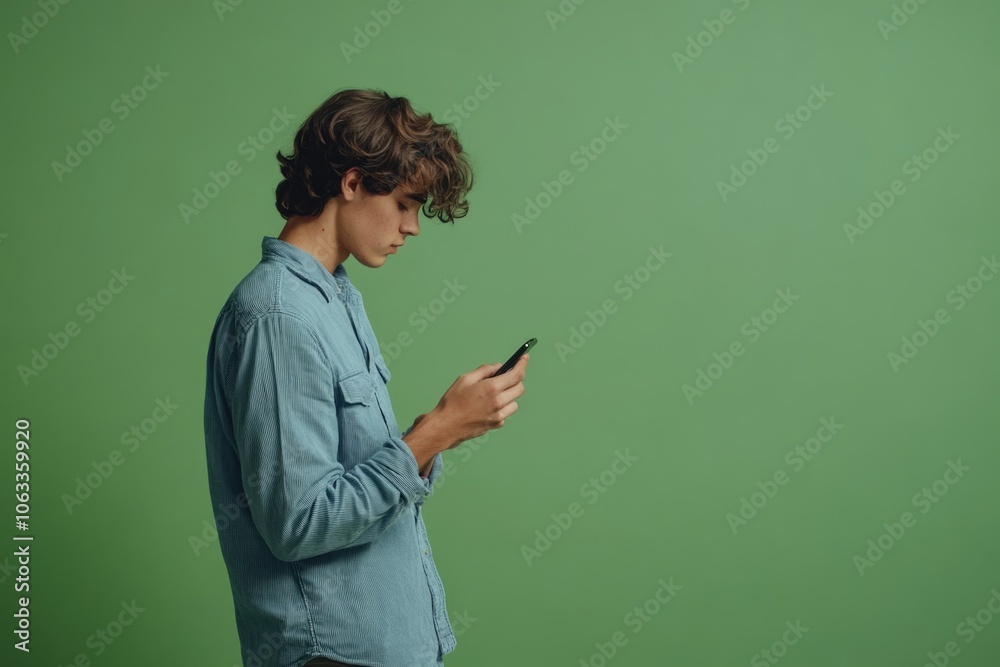 A person studying their mobile device in everyday life setting A person studying their mobile device in everyday life setting