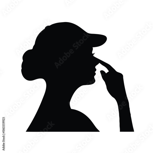 a woman are very tension mode and holding hand her nose vector silhouette