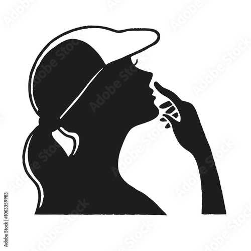 a woman are very tension mode and holding hand her nose vector silhouette