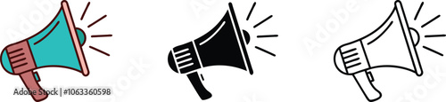 Three Megaphones in Different Styles and Colors