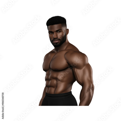 Muscular Black Man Posing Against White Background