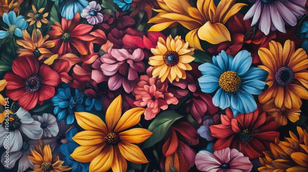 A close-up view of a vibrant and colorful flower painting A close-up view of a vibrant and colorful flower painting