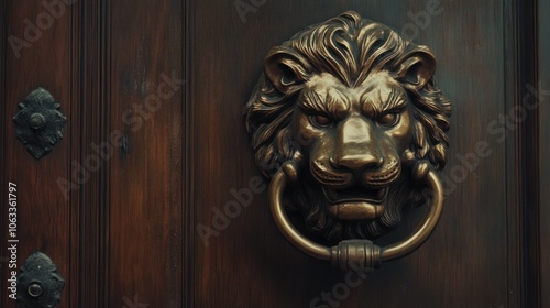 A large brass knocker in the shape of a lions head,