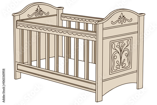 Wooden Crib Panel Isolated on White Background for Baby Furniture and Nursery Design.