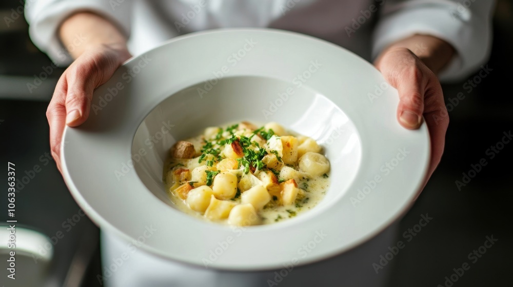 Creamy gnocchi dish garnished with fresh herbs perfect for gourmet dining Creamy gnocchi dish garnished with fresh herbs perfect for gourmet dining