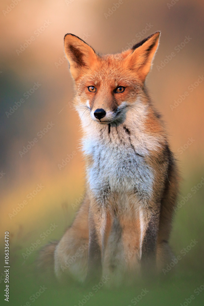 Wild red fox, vulpes vulpes, foraging in a meadow Wild red fox, vulpes vulpes, foraging in a meadow