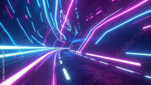 Neon Tunnel with Glowing Lines