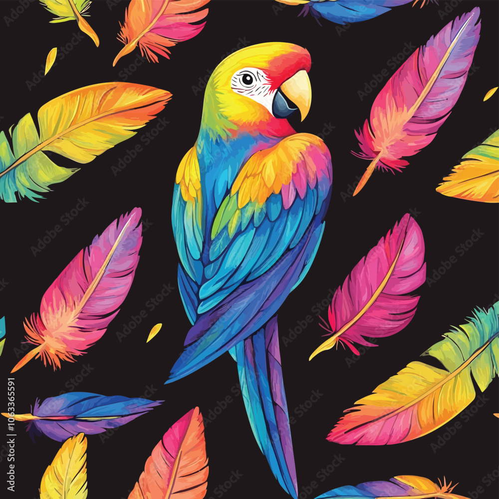 Fototapeta premium Cute Colorful Parrot Feather Pattern with Fine Details