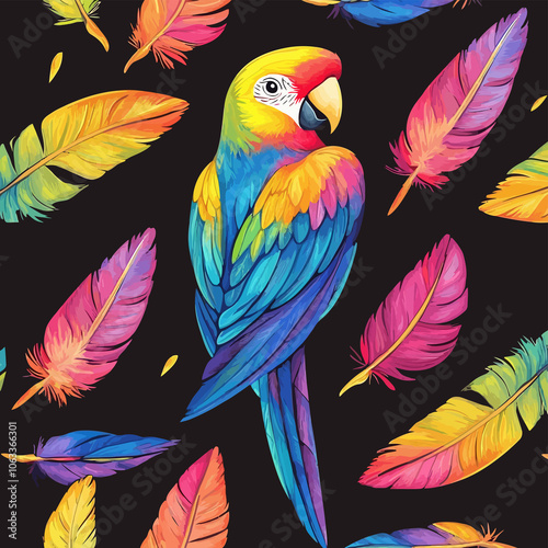 Cute Colorful Parrot Feather Pattern with Fine Details