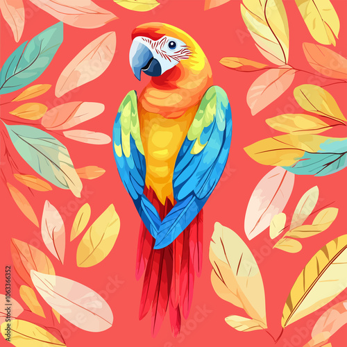 Cute Colorful Parrot Feather Pattern with Fine Details