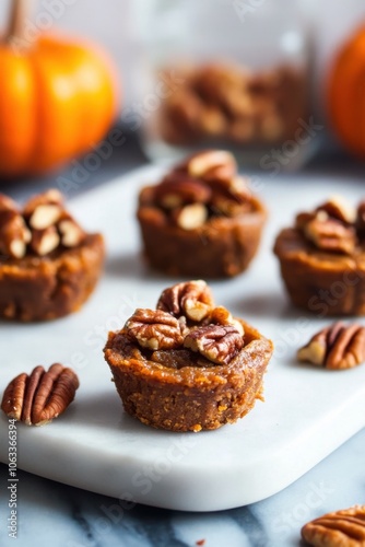 Delicious pumpkin pecan tarts with autumn flavors for thanksgiving desserts photo