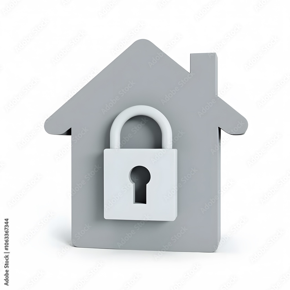 House Security Icon with Padlock Isolated on White Background