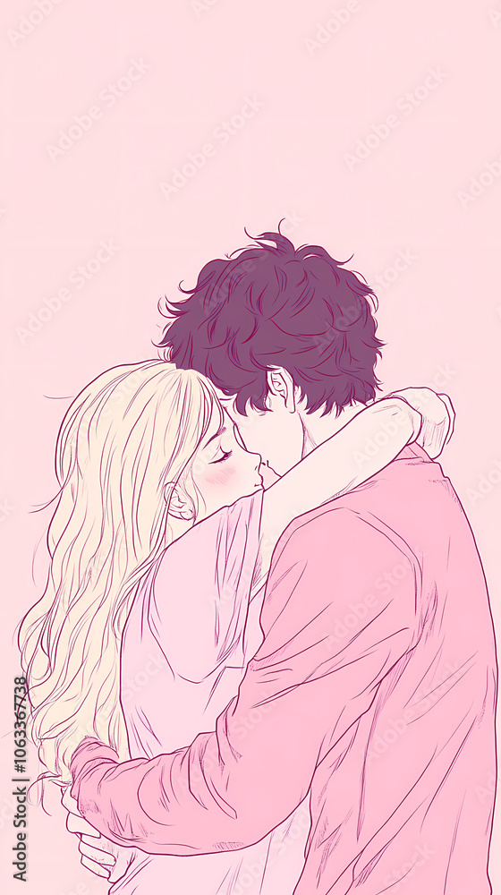 Romantic Anime Hug: Kawaii Couple with Cozy Lofi Vibes Romantic Anime Hug: Kawaii Couple with Cozy Lofi Vibes