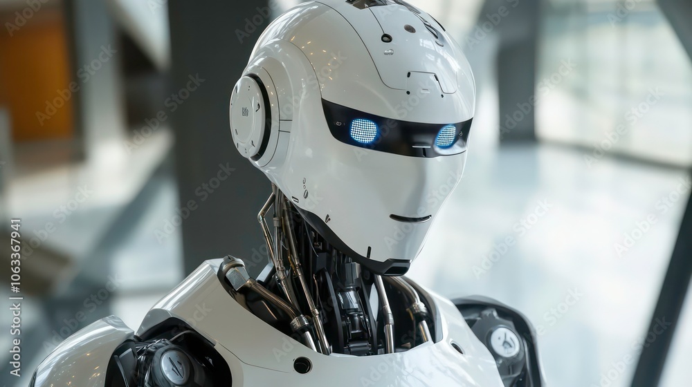 A futuristic humanoid robot with a sleek design and glowing eyes. A futuristic humanoid robot with a sleek design and glowing eyes.